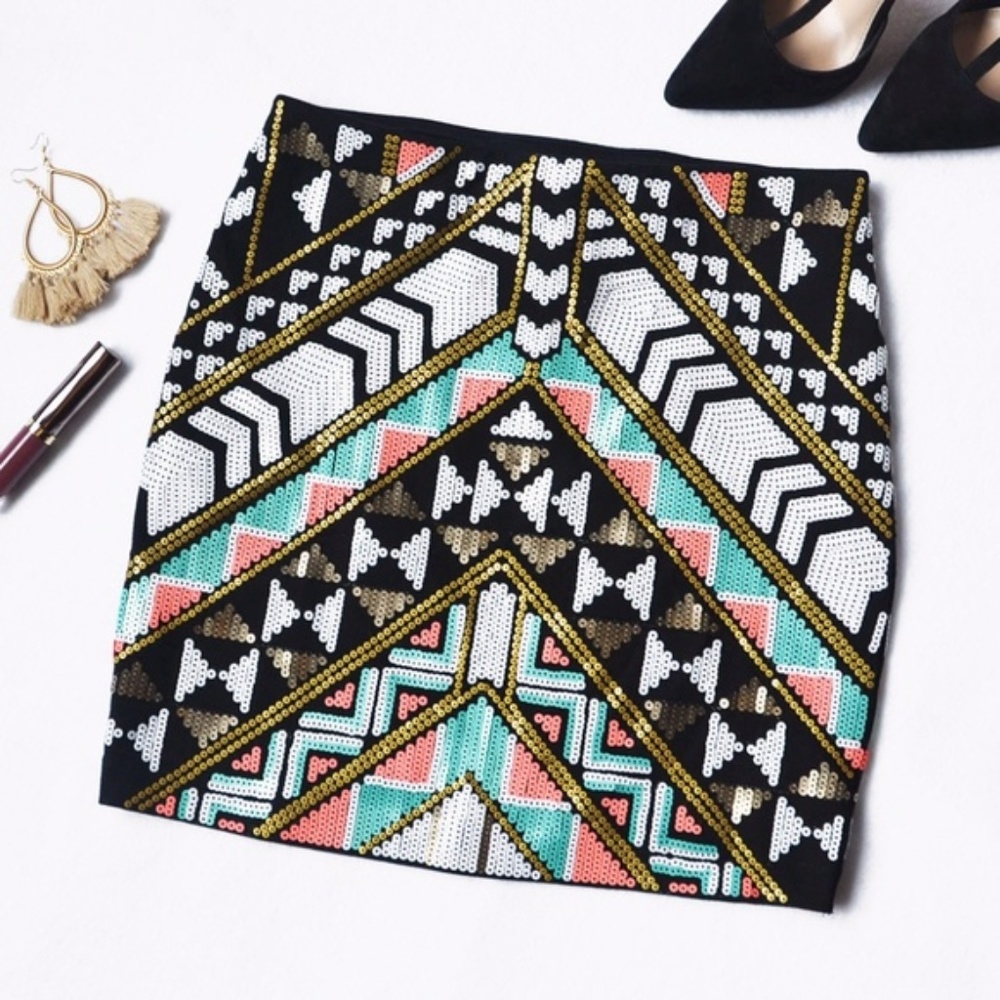 Express Geometric Bodycon Sequin Miniskirt